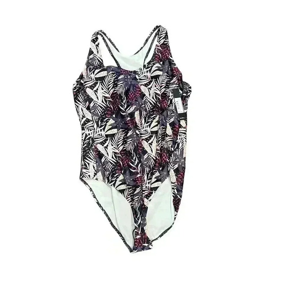 NWT Nicole Miller Medium Raspberry Print Lightly Padded One Piece Swimsuit 3X - Picture 1 of 5